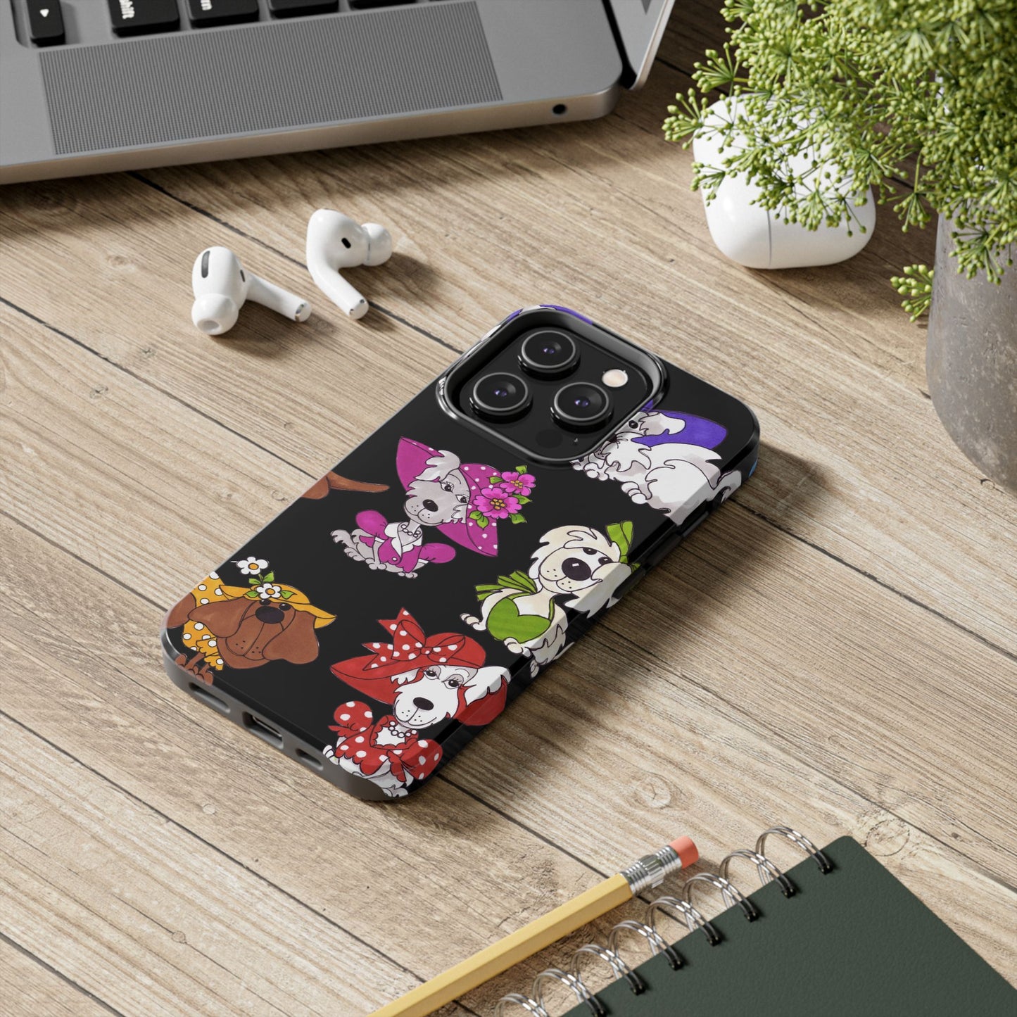 Fancy Dog Line Up Black Phone Case