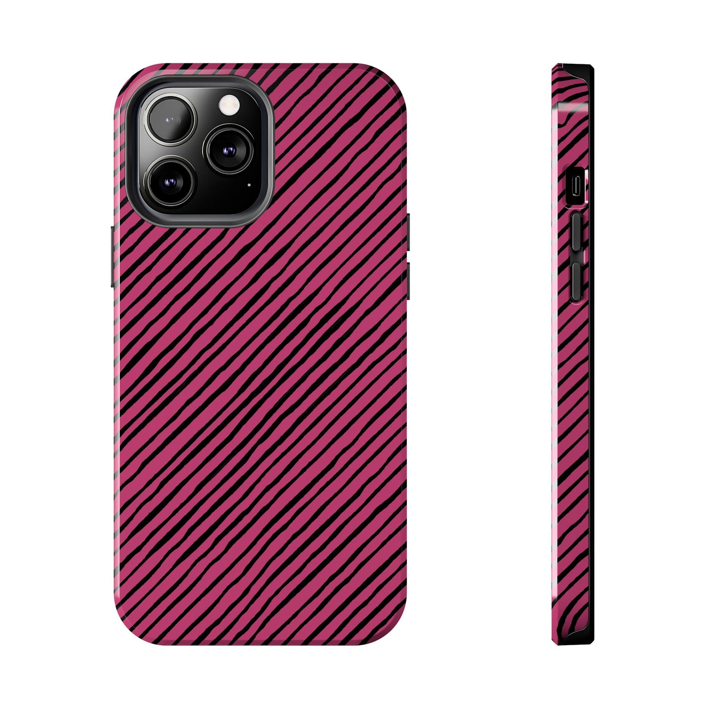 Quirky Bias Stripe Magenta / Black Phone Case