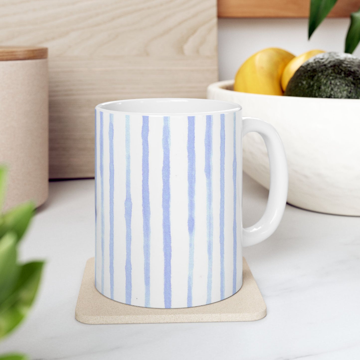 Happy Stripe White / Blue Cup