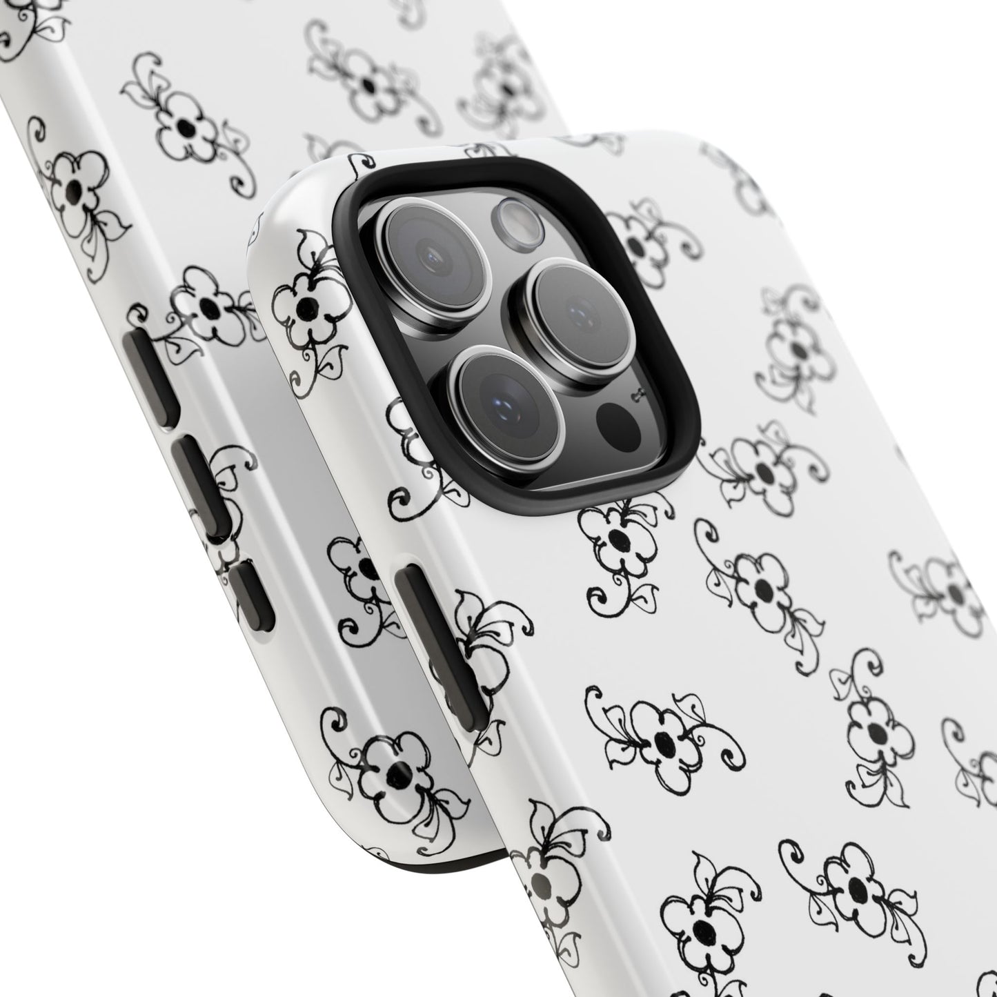 Daisy Scroll White / Black Phone Case
