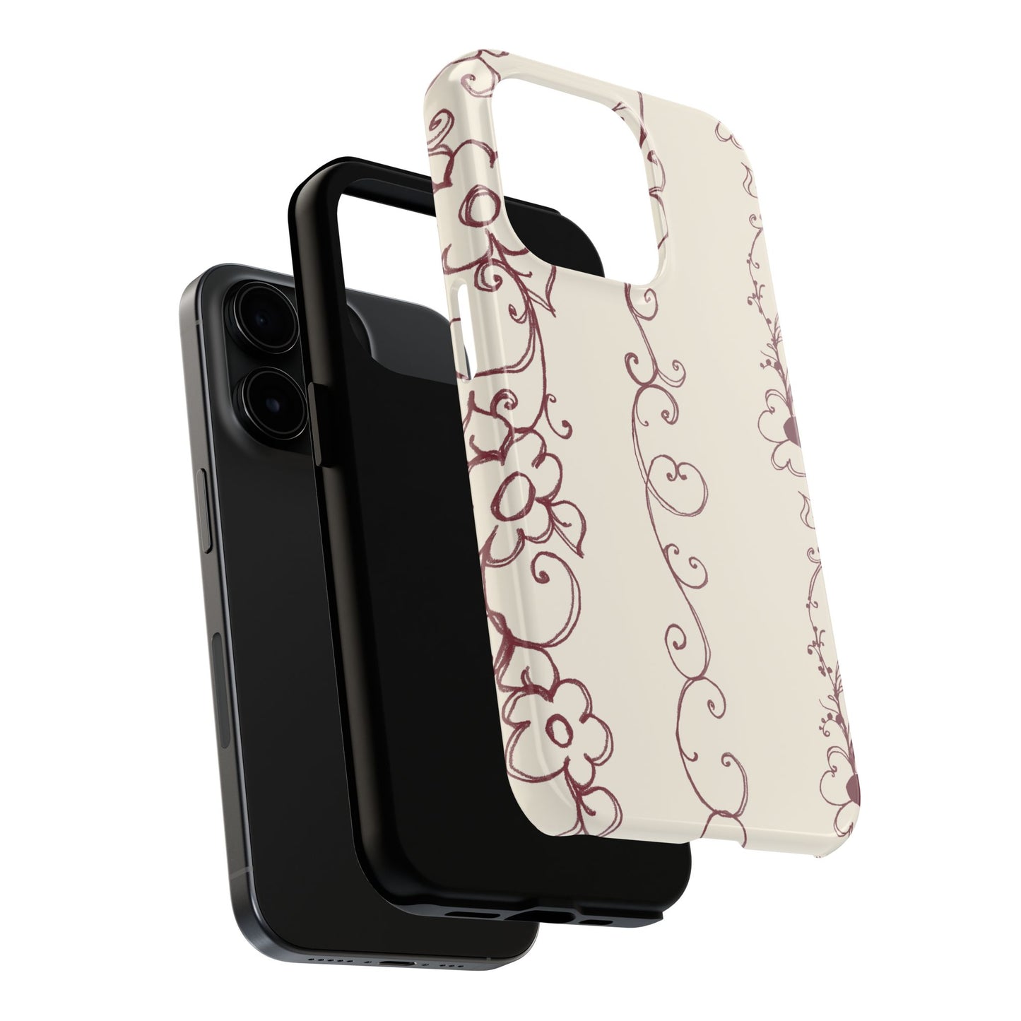 Scroll Flower Stripe Muslin / Red Phone Case