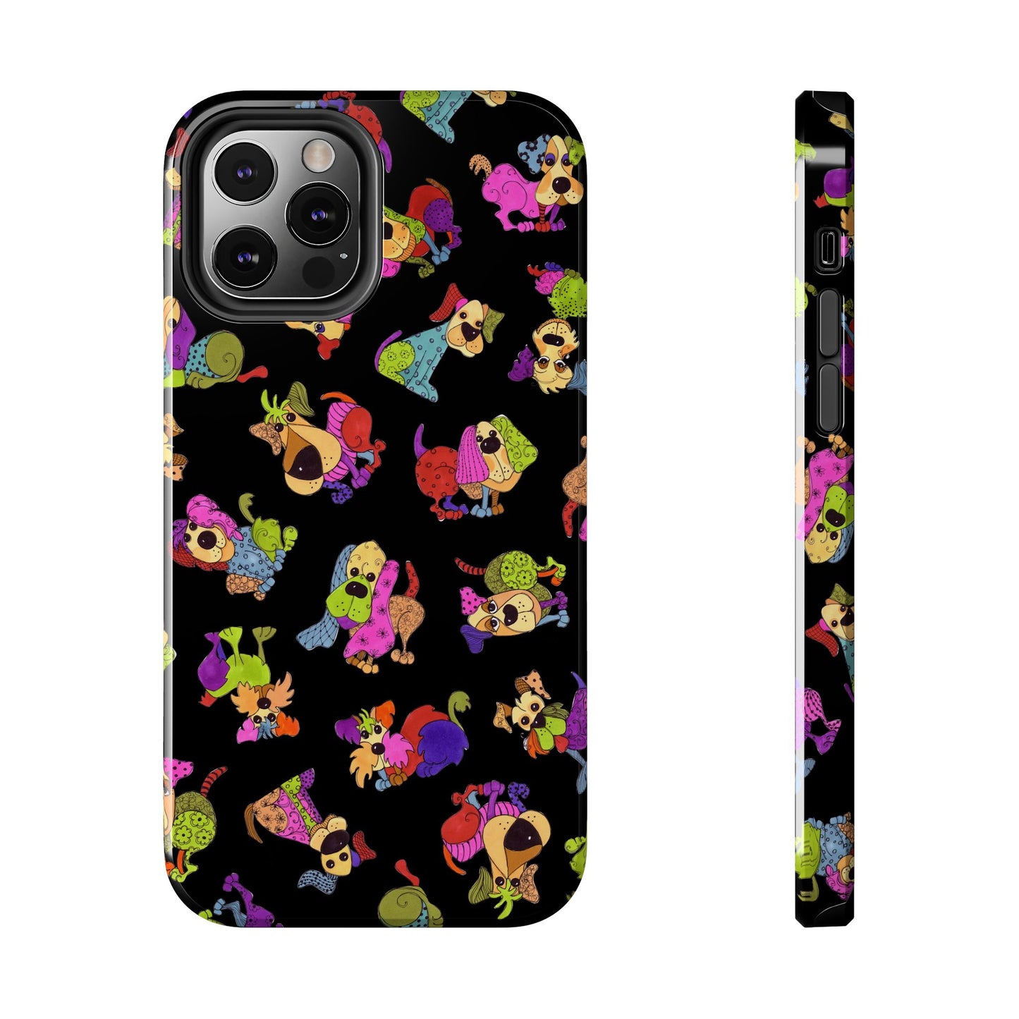 Tossed Happy Dogs Black Phone Case