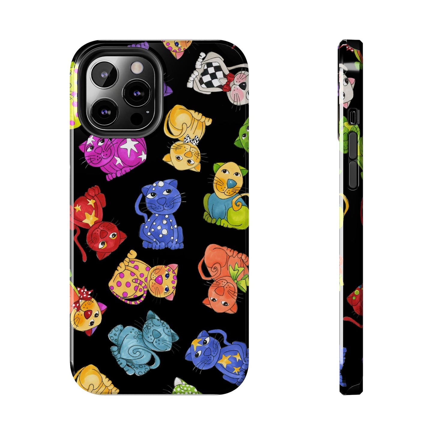Tossed Happy Cats Black Phone Case