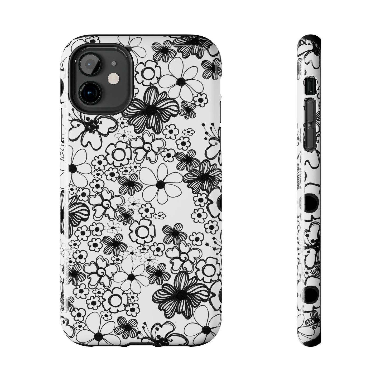 White and Black Flowers Phone Case