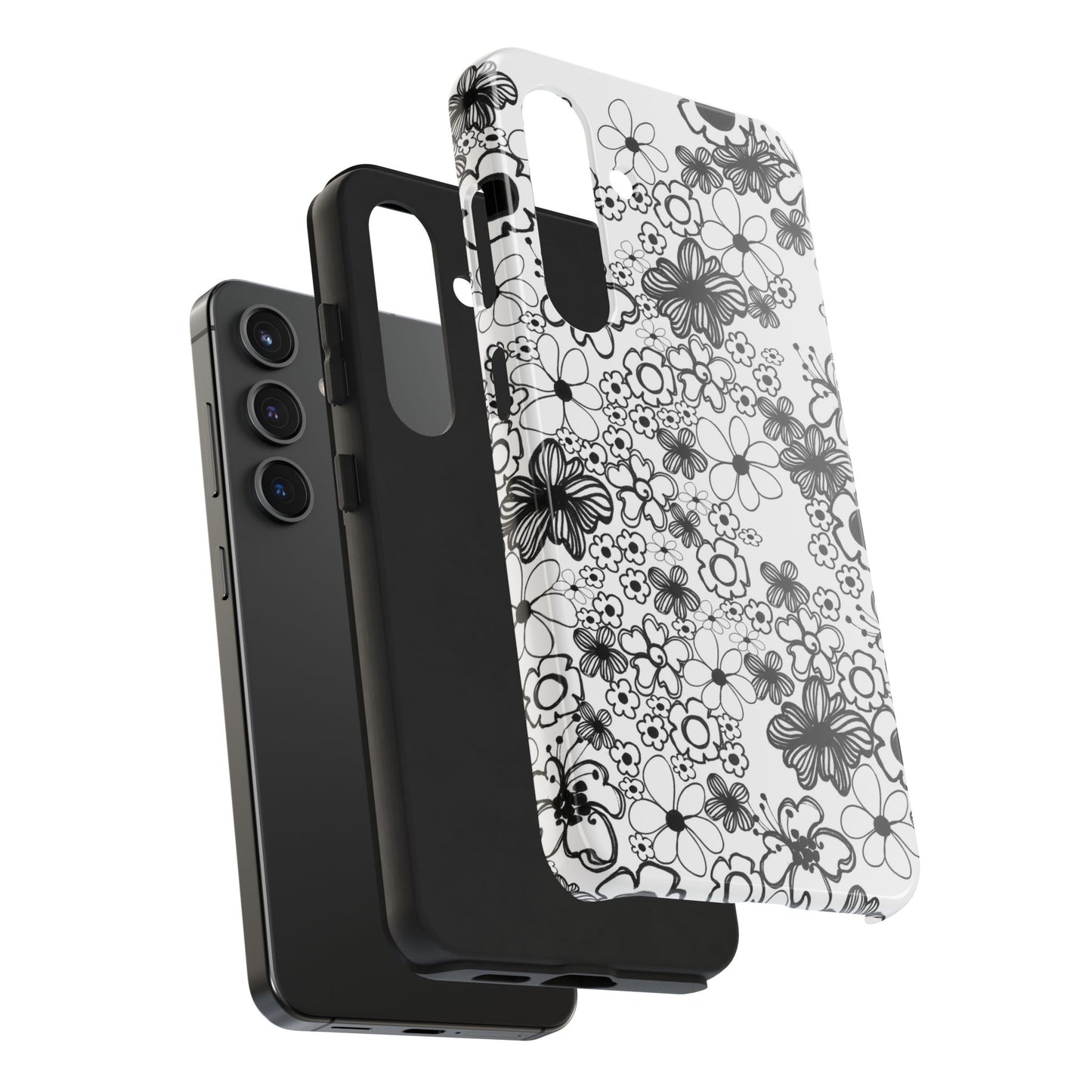 White and Black Flowers Phone Case