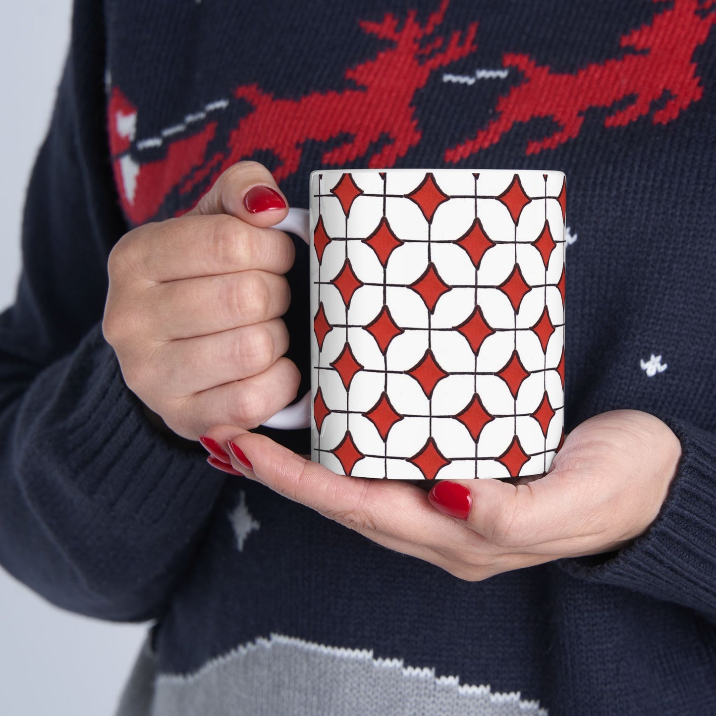 Tile-ish White / Red Cup