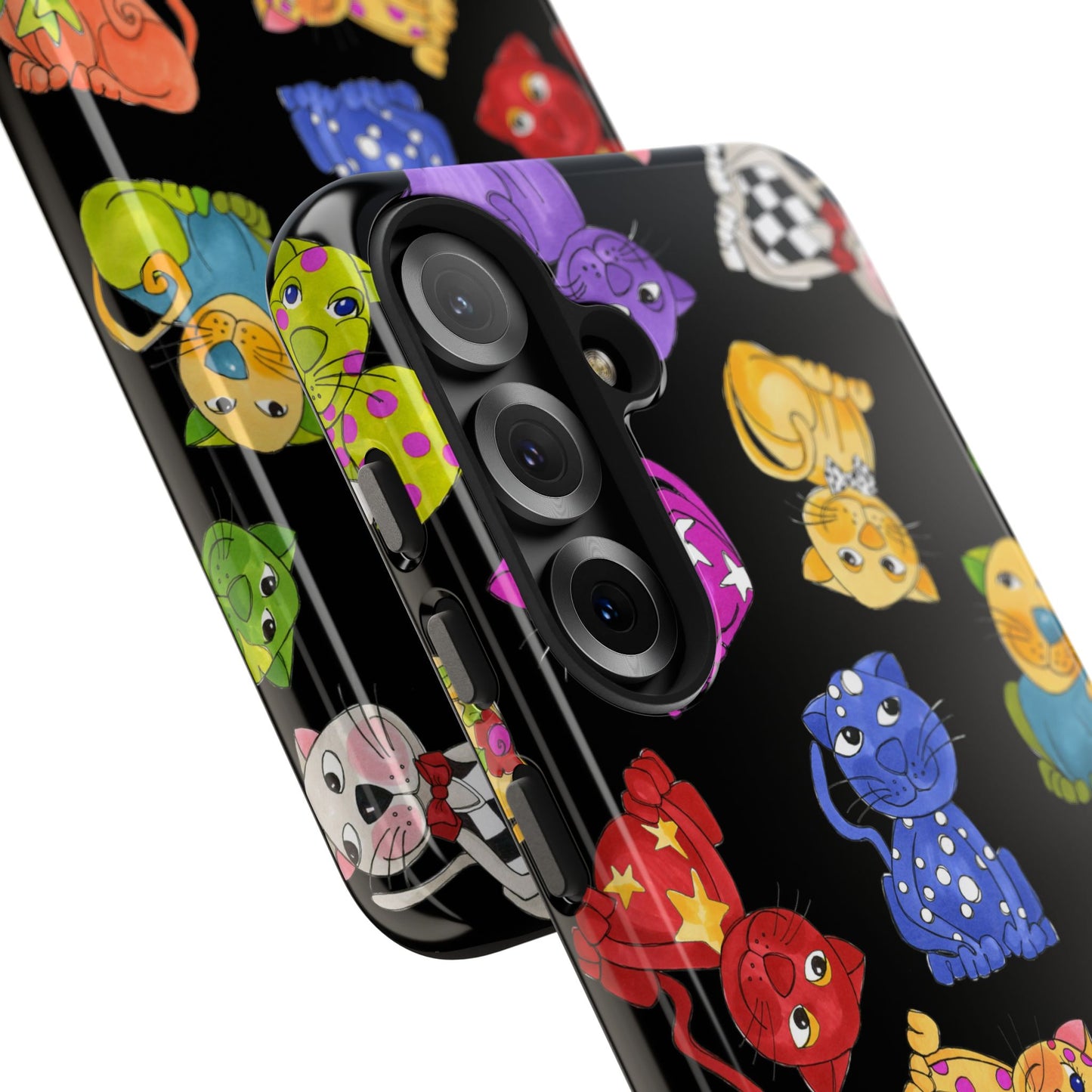 Tossed Happy Cats Black Phone Case