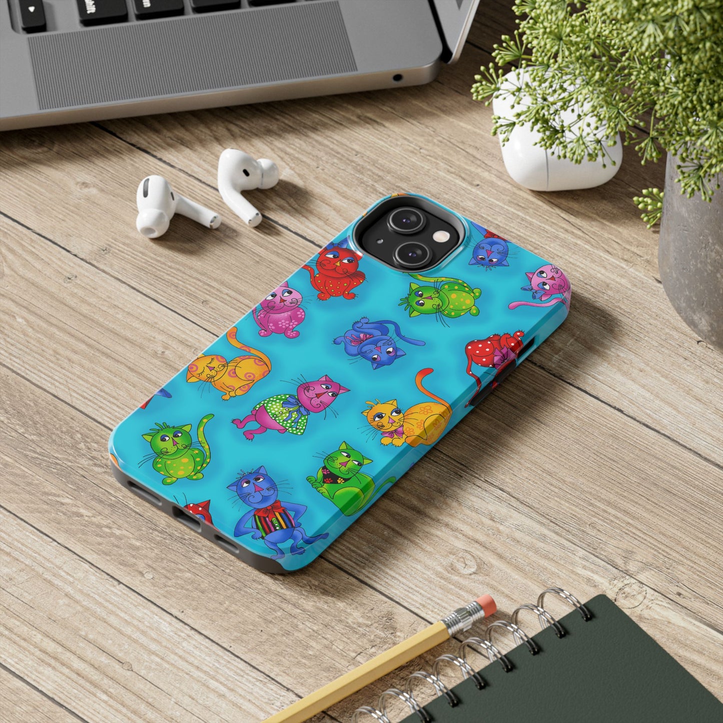 Tossed Cool Cats Turquoise Phone Case