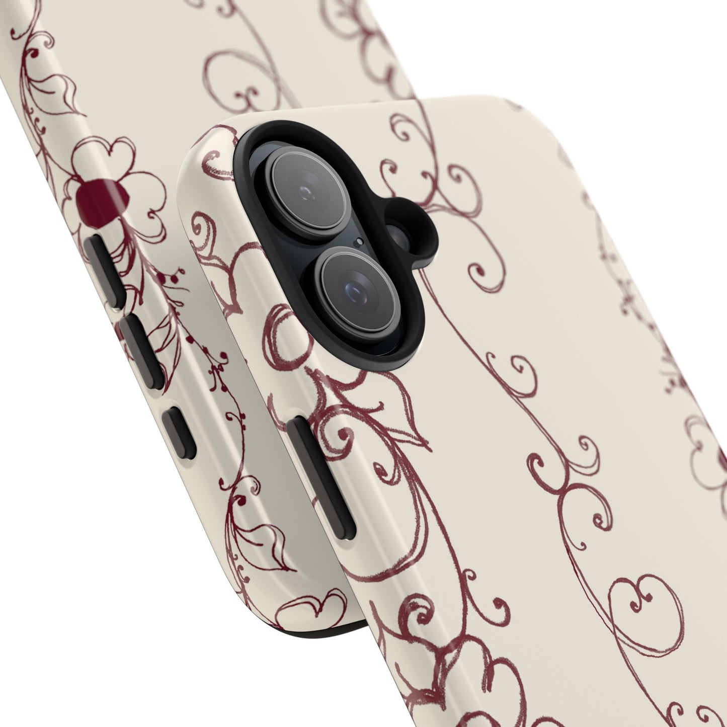 Scroll Flower Stripe Muslin / Red Phone Case