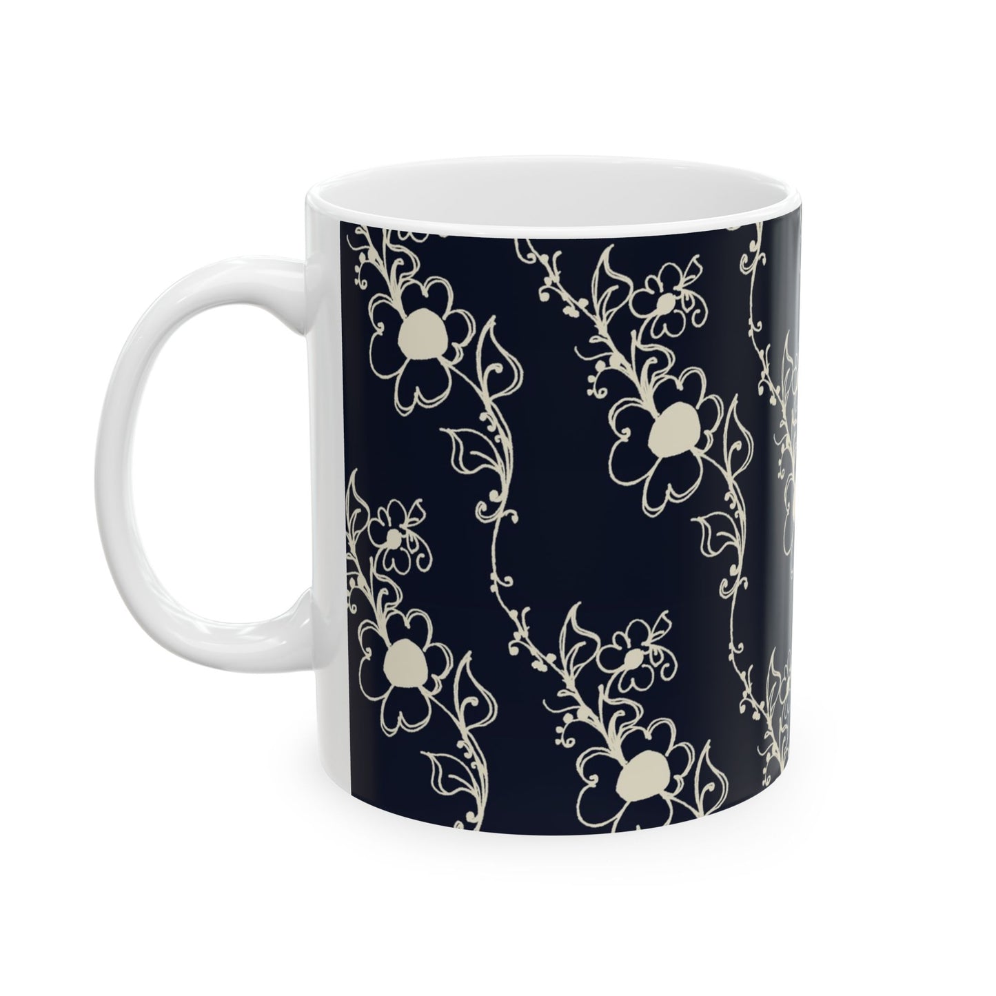 Diagonal Daisies Black / Ivory Cup