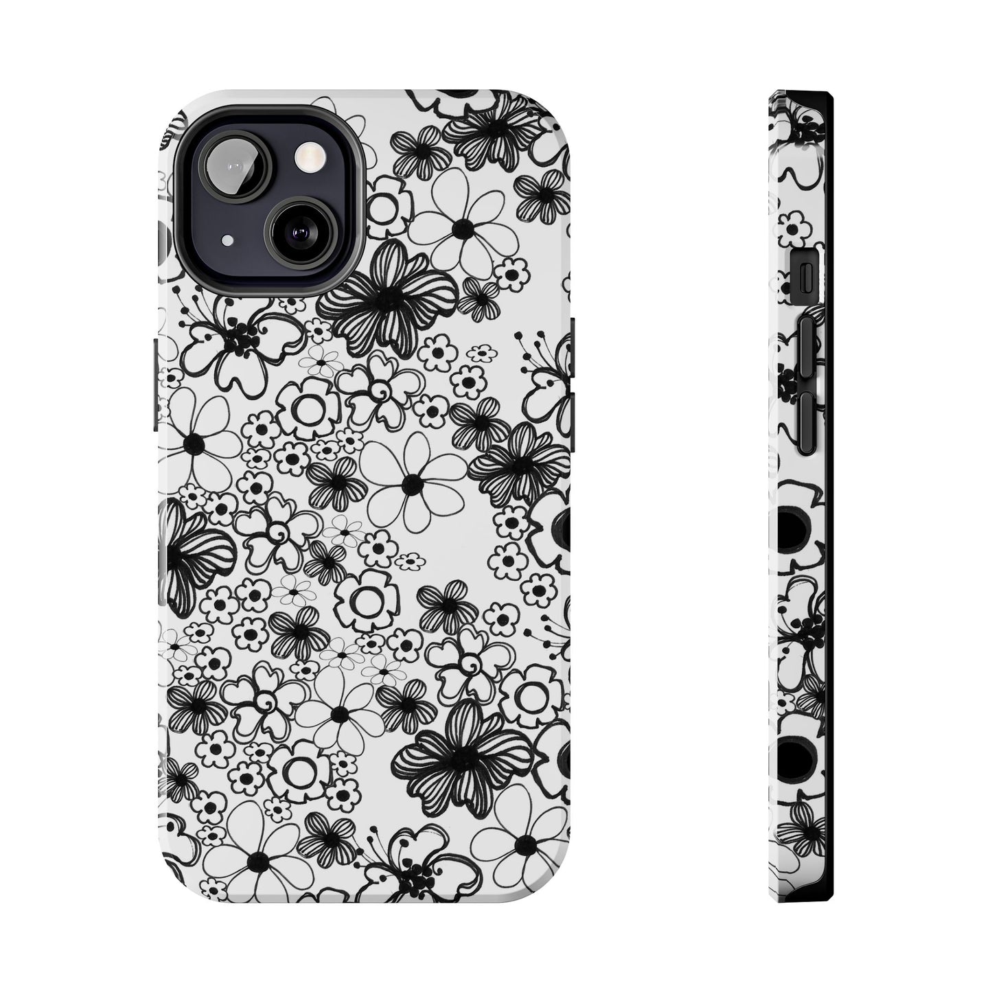 White and Black Flowers Phone Case