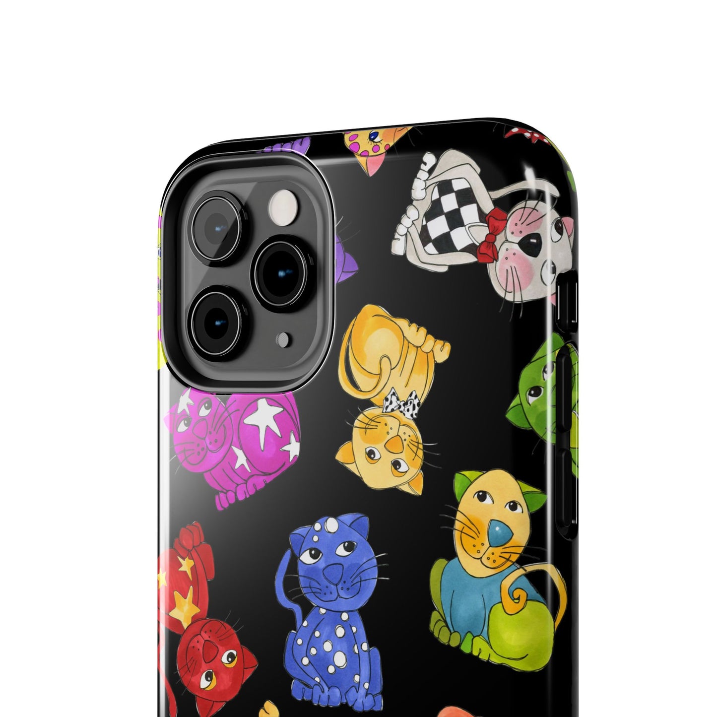 Tossed Happy Cats Black Phone Case