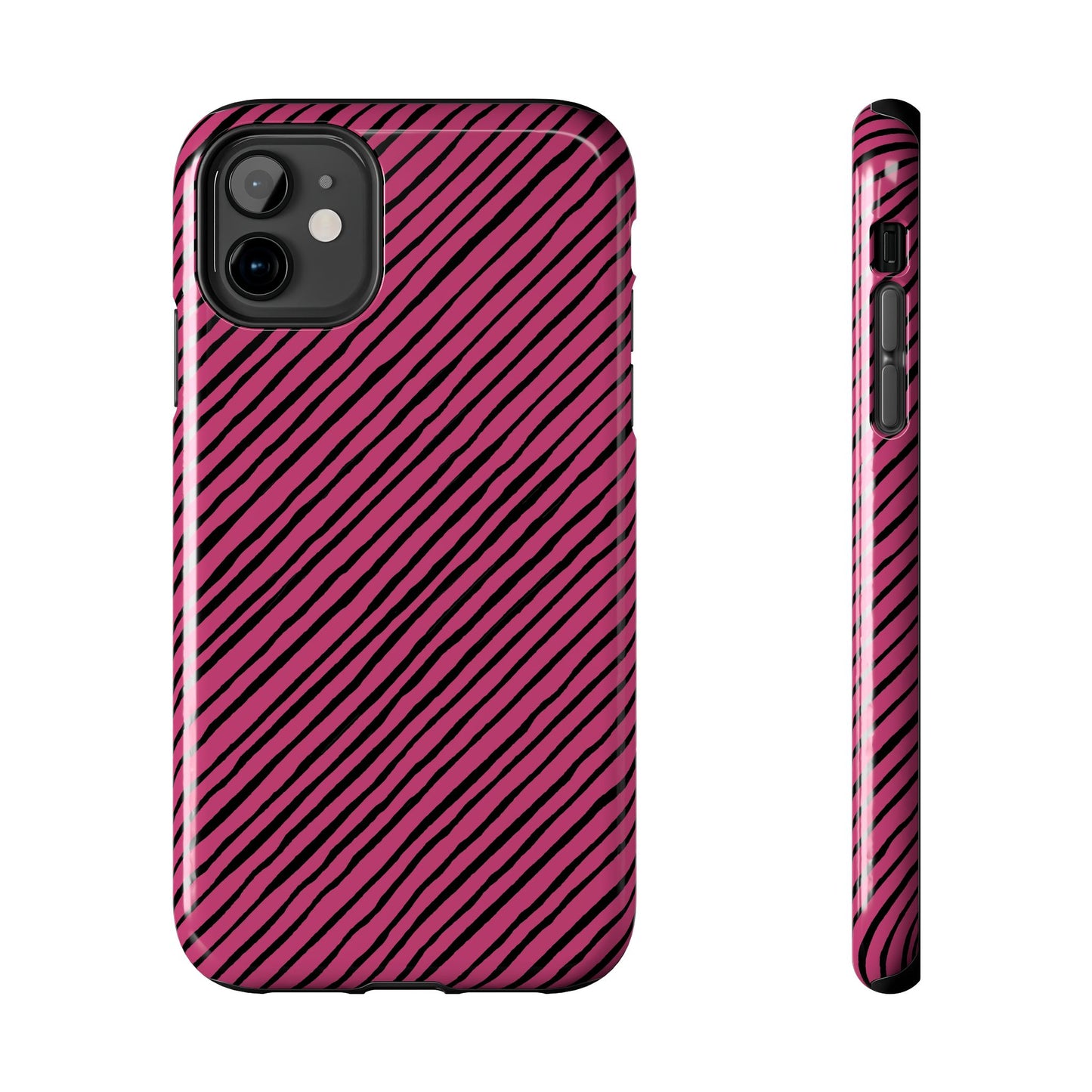 Quirky Bias Stripe Magenta / Black Phone Case