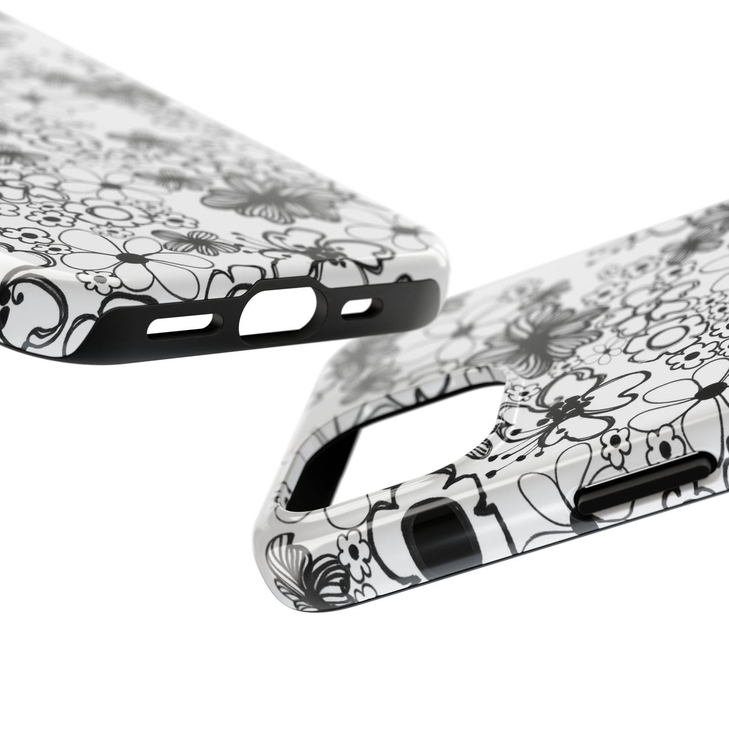 White and Black Flowers Phone Case