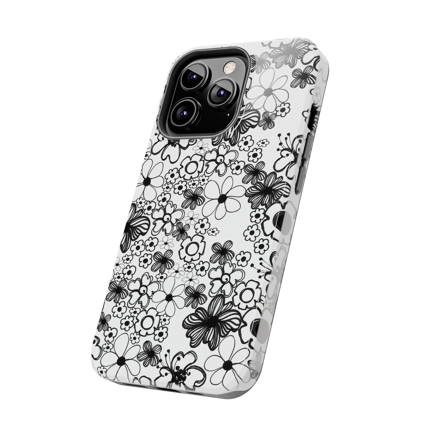 White and Black Flowers Phone Case
