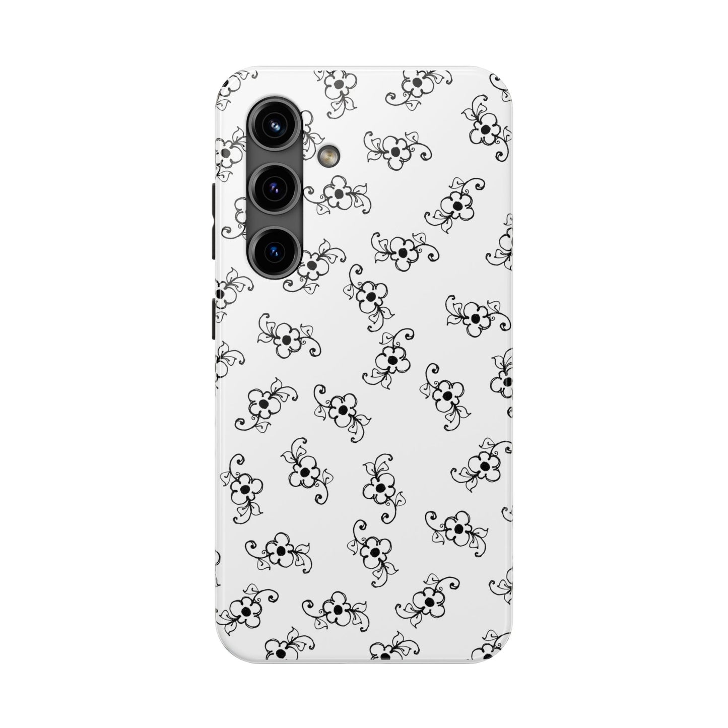 Daisy Scroll White / Black Phone Case