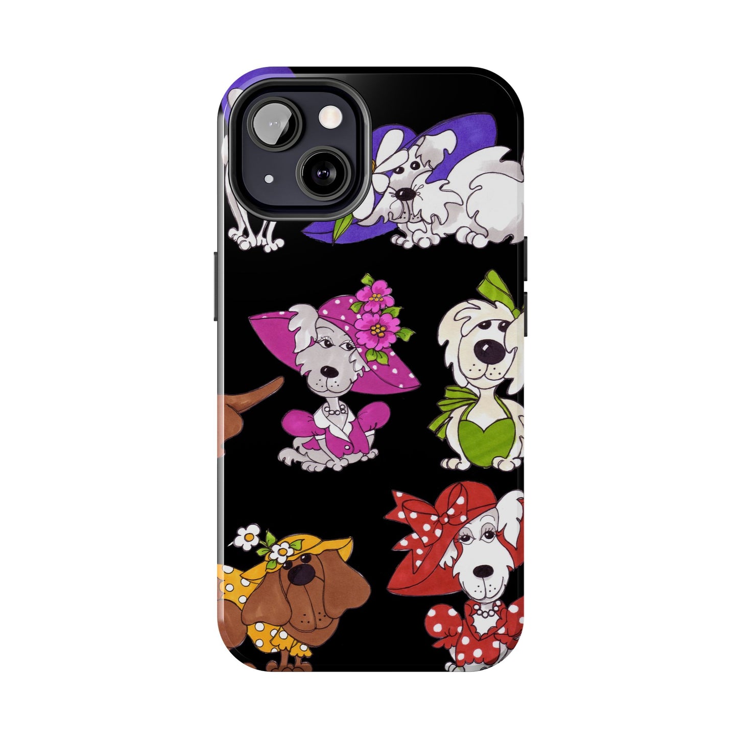 Fancy Dog Line Up Black Phone Case