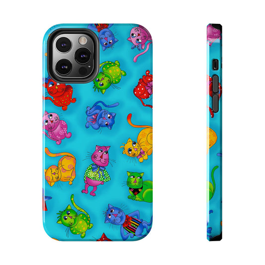 Tossed Cool Cats Turquoise Phone Case