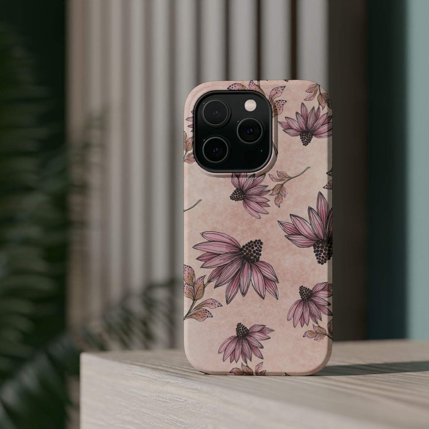 Wild Cone Flowers Pink Marble Phone Case
