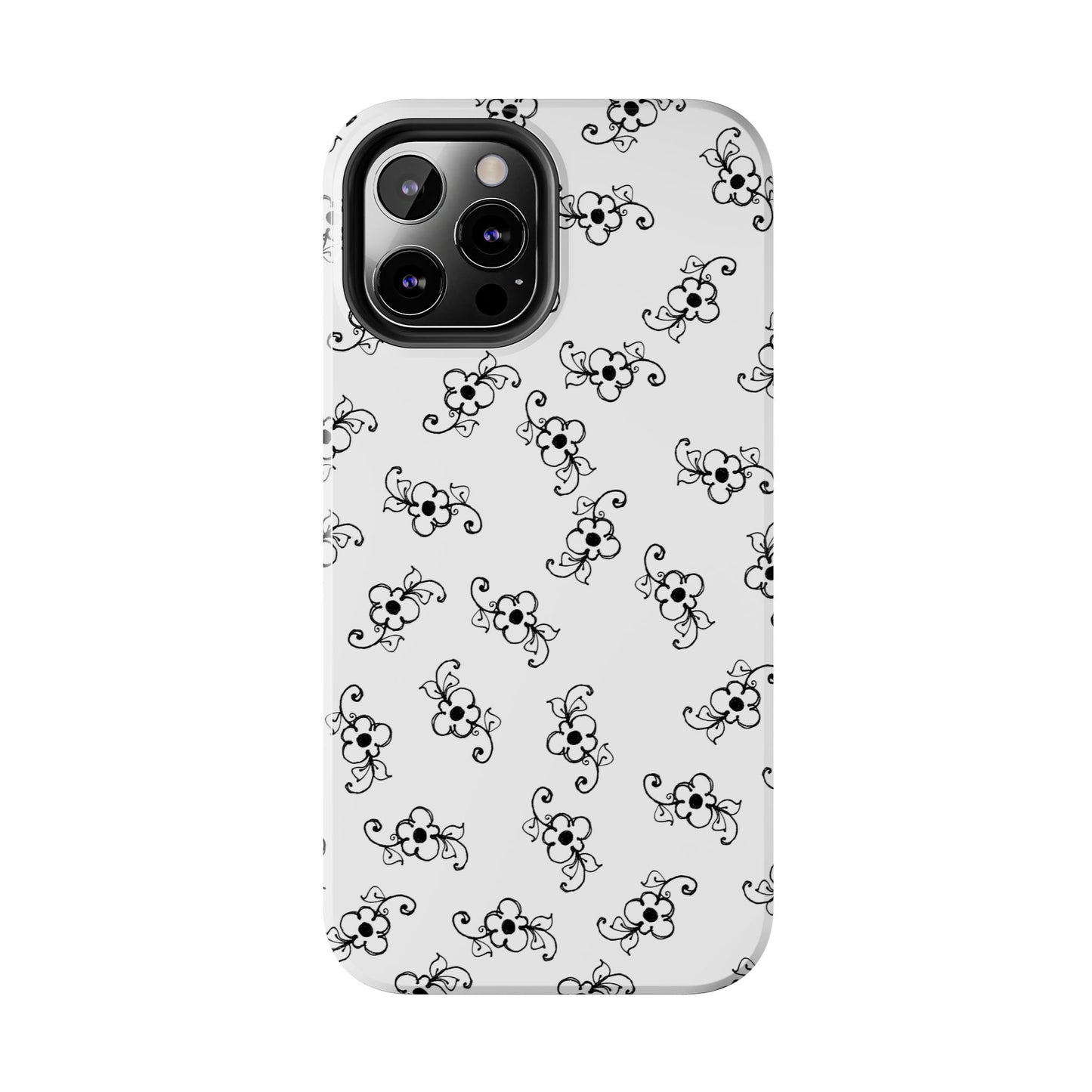 Daisy Scroll White / Black Phone Case