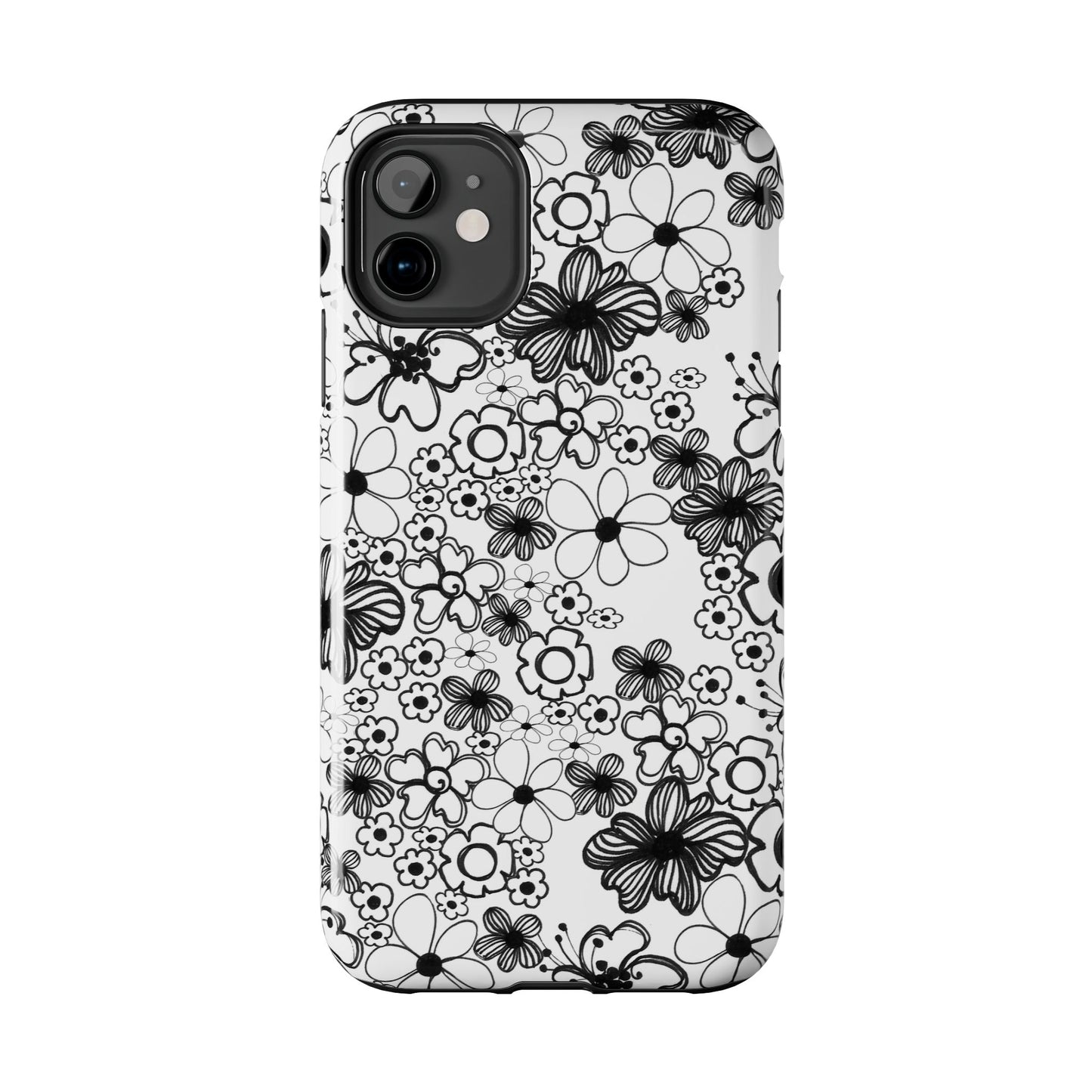 White and Black Flowers Phone Case