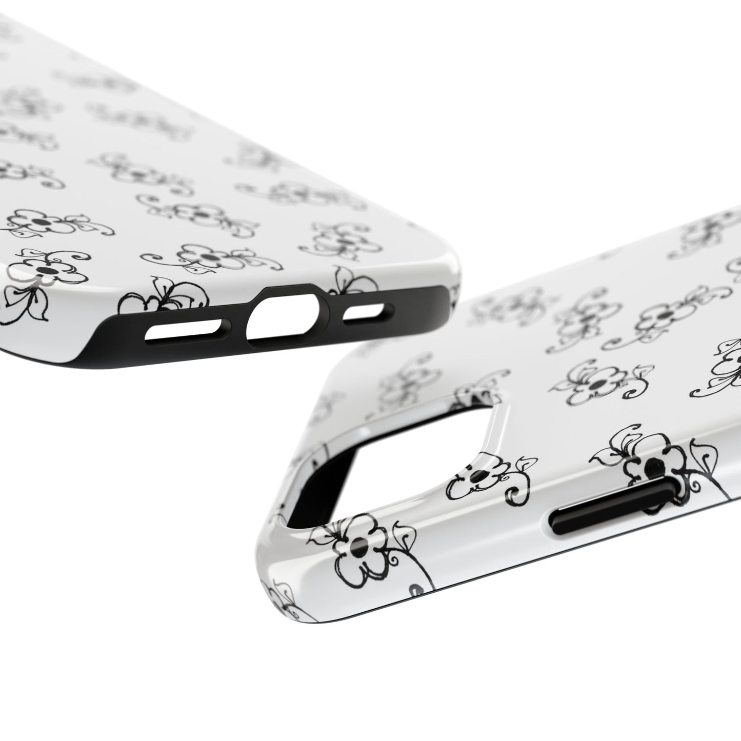 Daisy Scroll White / Black Phone Case