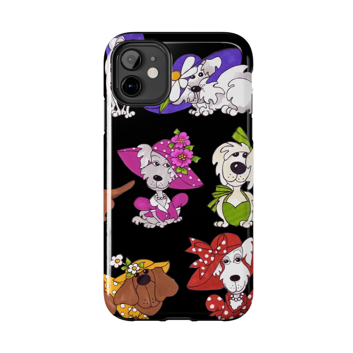 Fancy Dog Line Up Black Phone Case