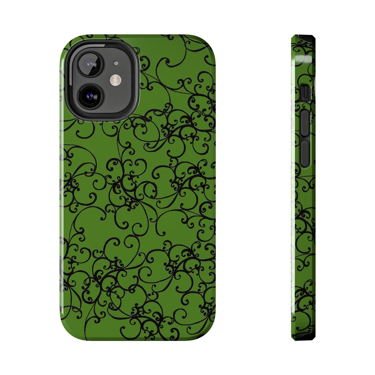 Elegant Scroll Green / Black Phone Case