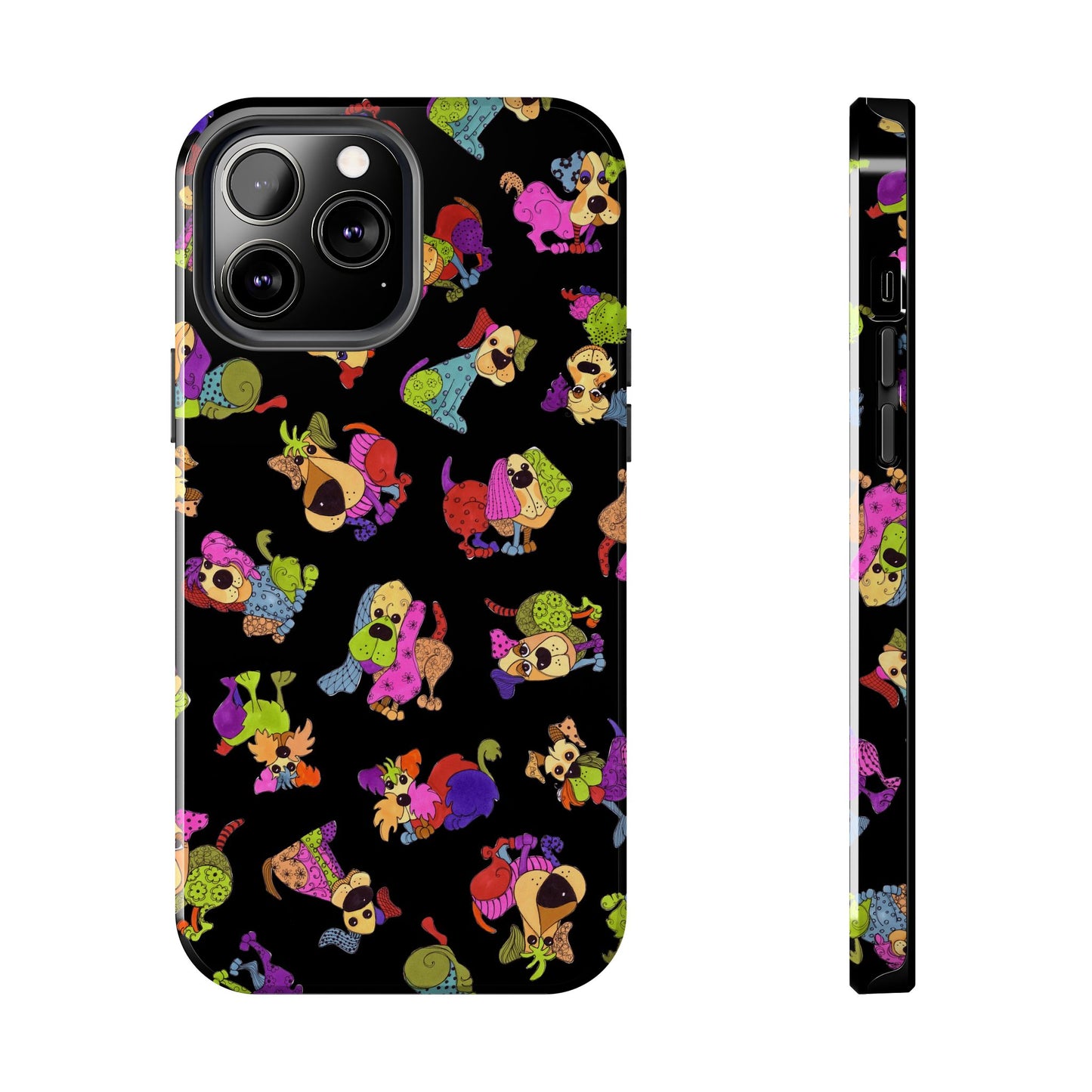 Tossed Happy Dogs Black Phone Case