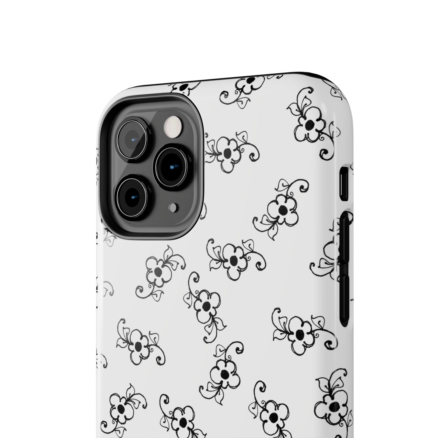 Daisy Scroll White / Black Phone Case