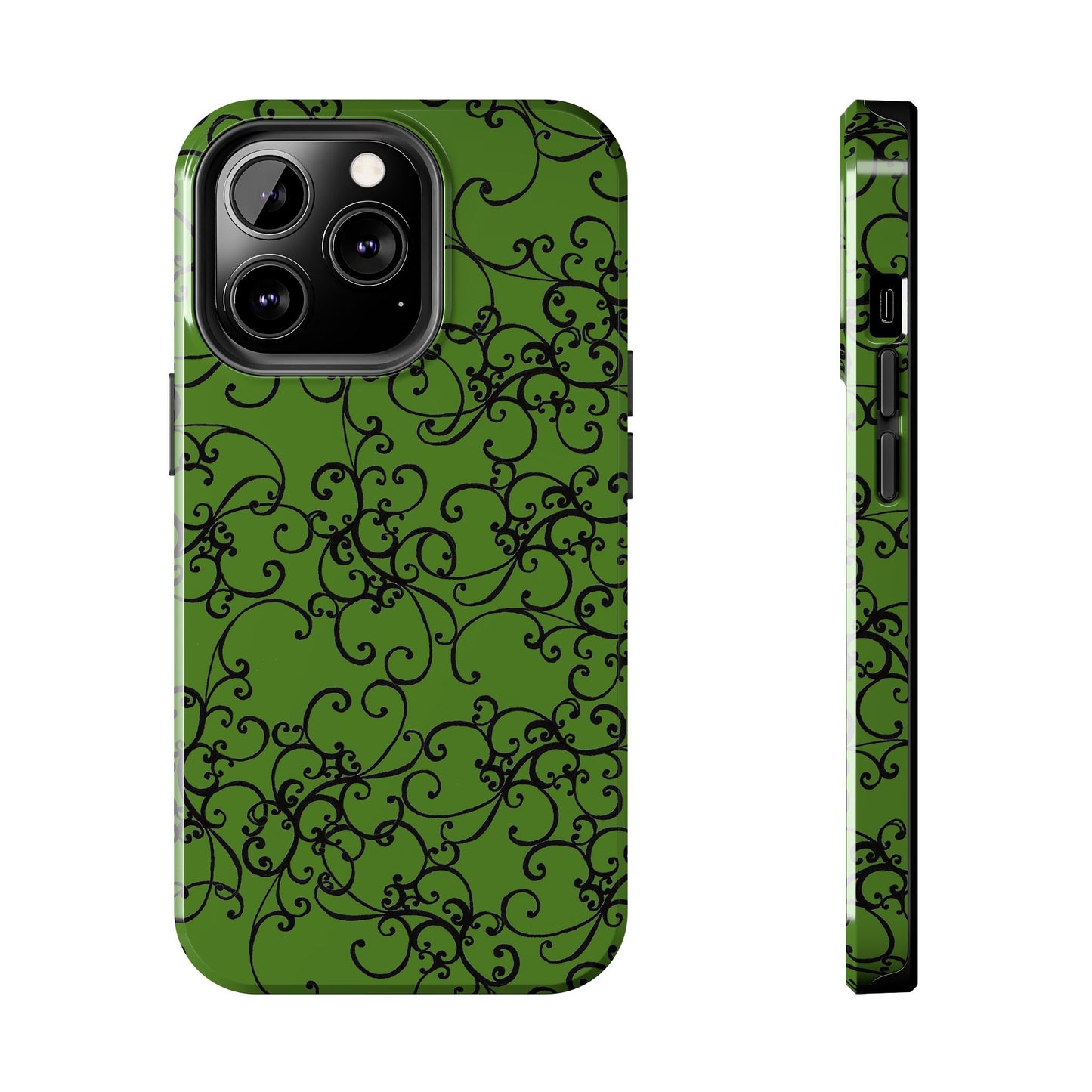 Elegant Scroll Green / Black Phone Case