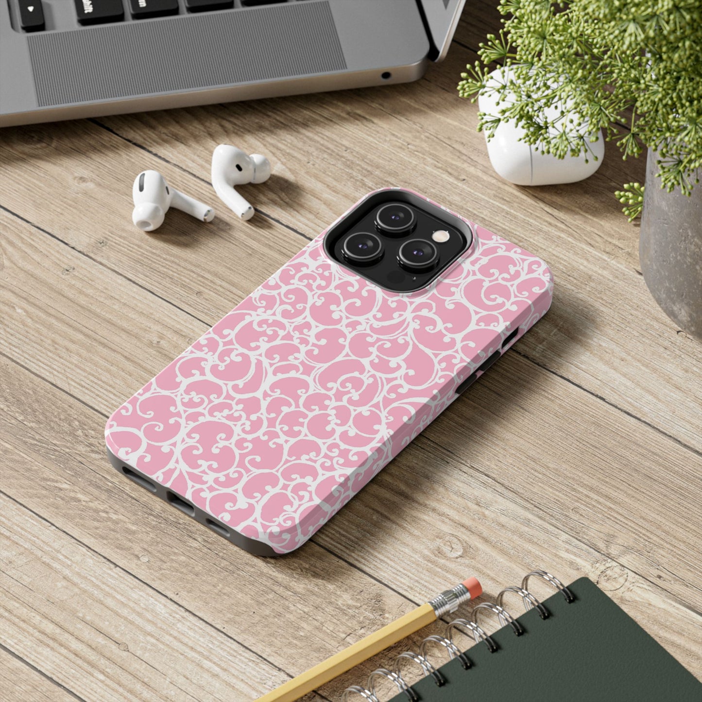 Scrollie Pink / White Phone Case
