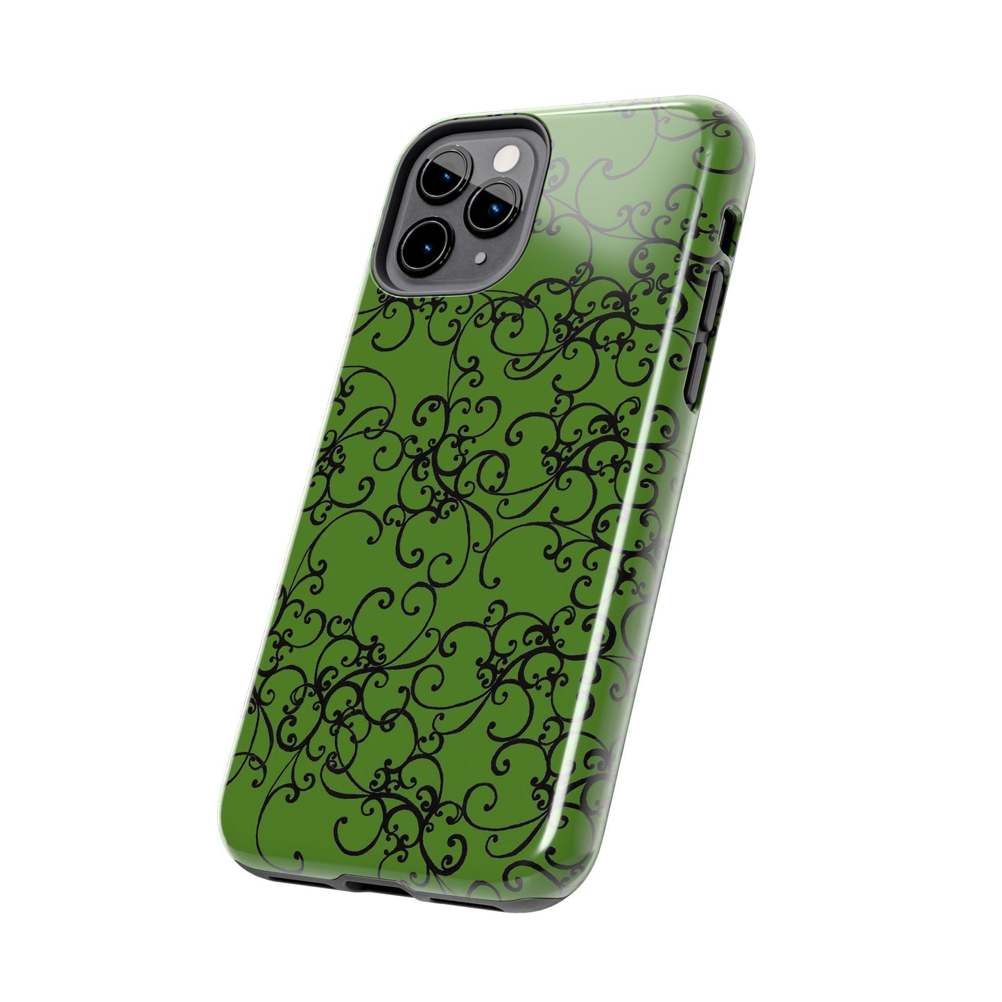 Elegant Scroll Green / Black Phone Case