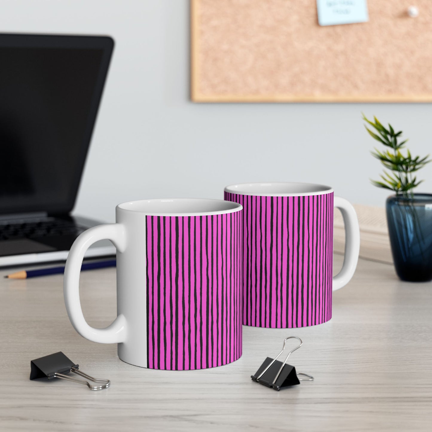 Quirky Pin Stripe Pink / Black Cup