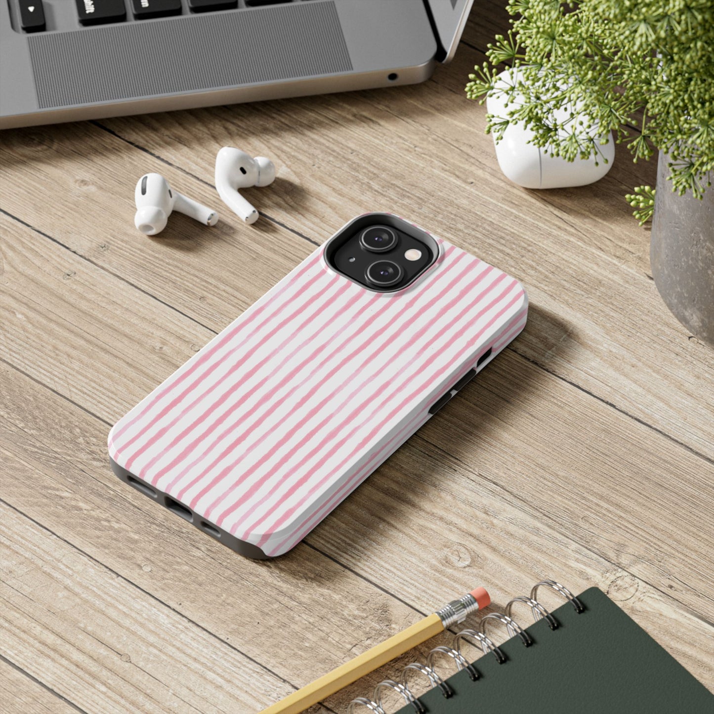Happy Stripe White / Pink Phone Case