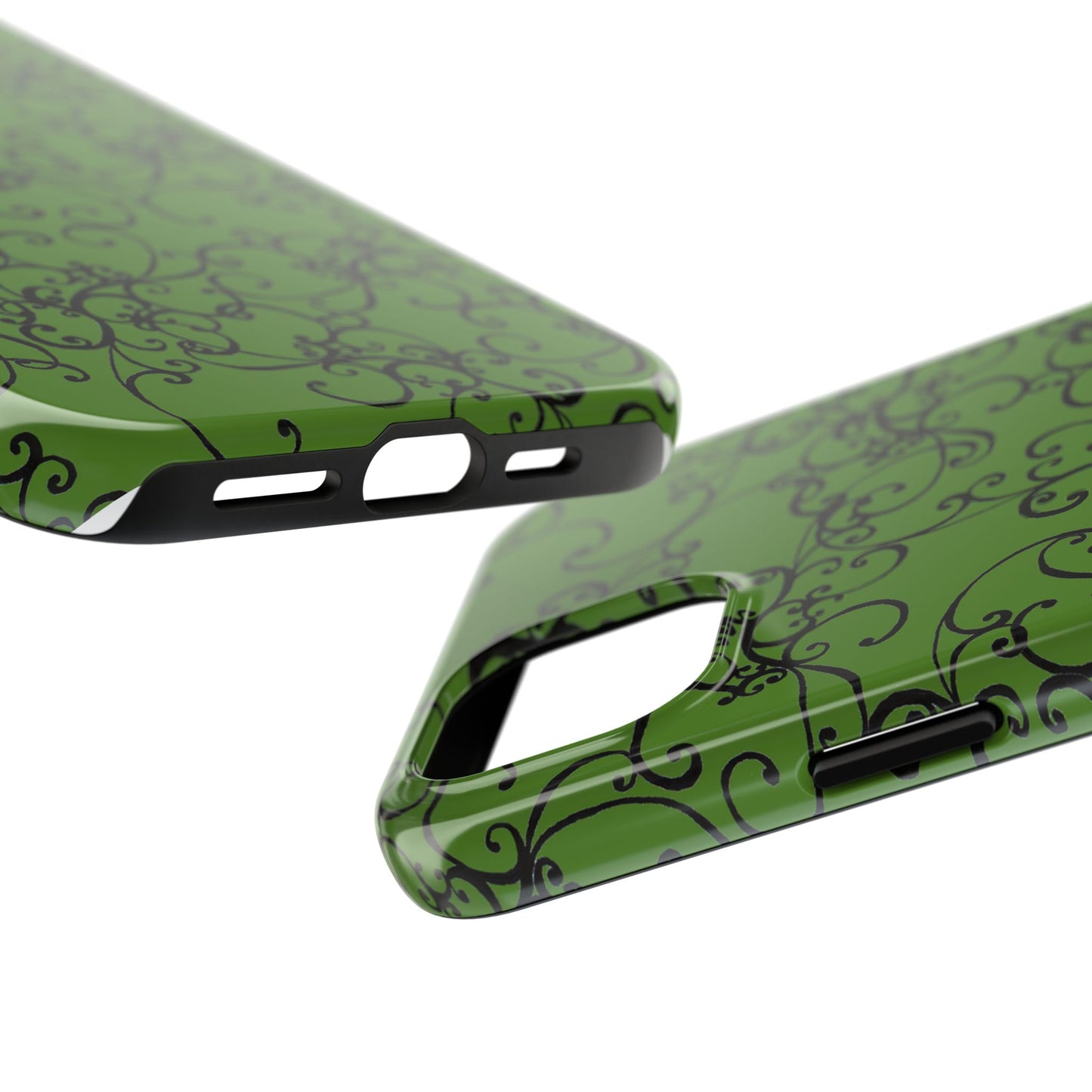 Elegant Scroll Green / Black Phone Case