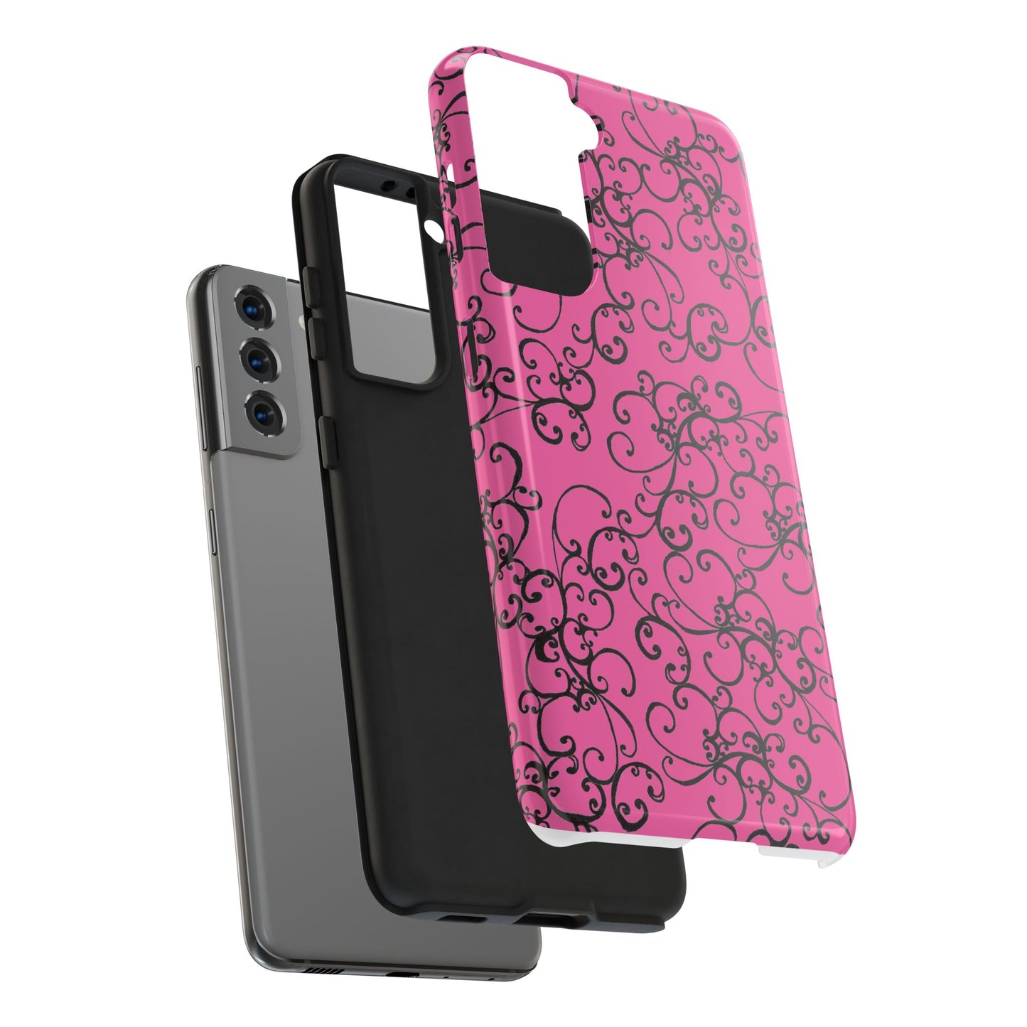 Elegant Scroll Pink / Black Phone Case