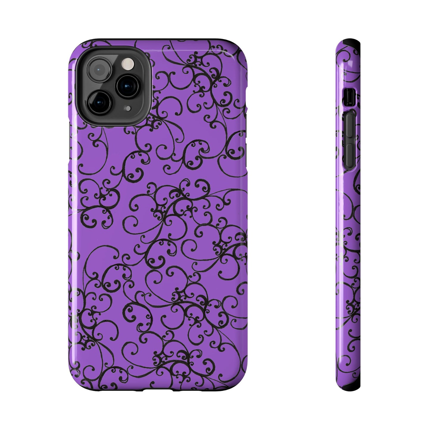 Elegant Scroll Purple / Black Phone Case