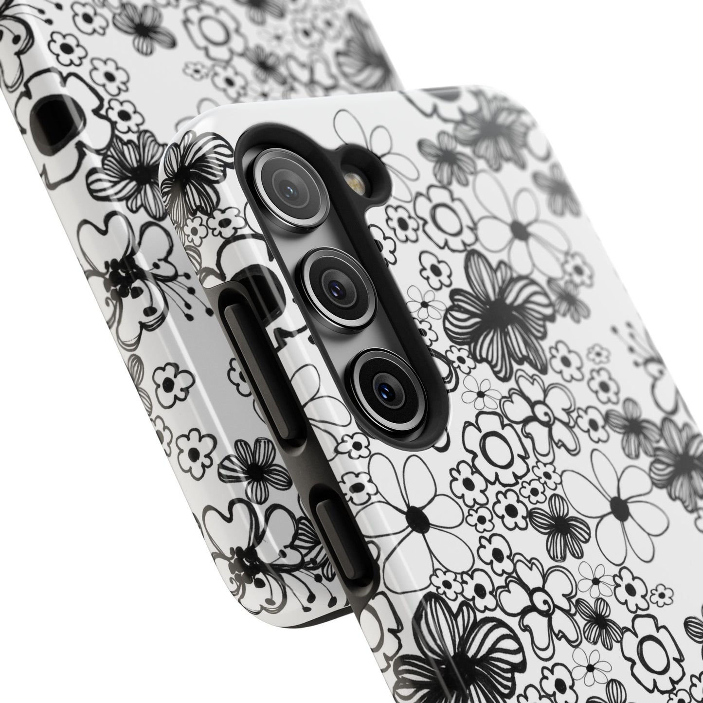 White and Black Flowers Phone Case