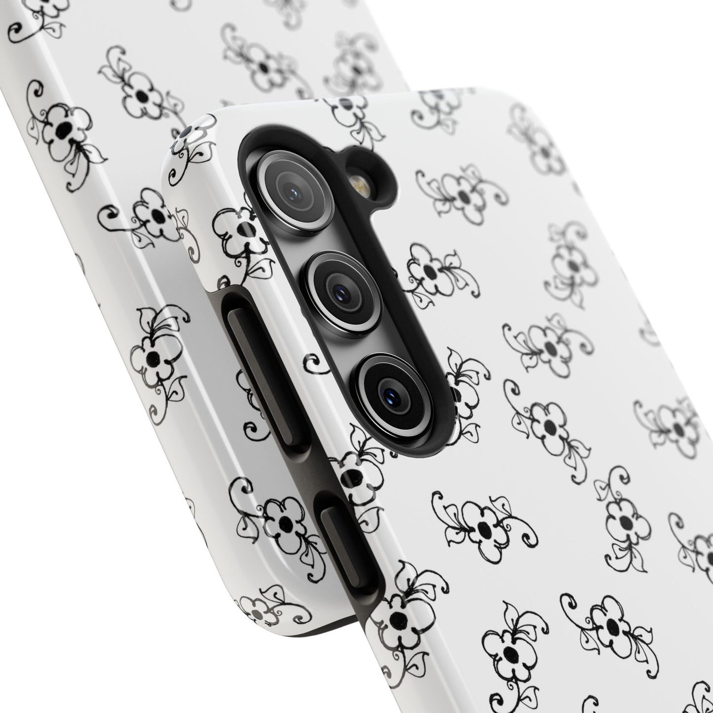 Daisy Scroll White / Black Phone Case