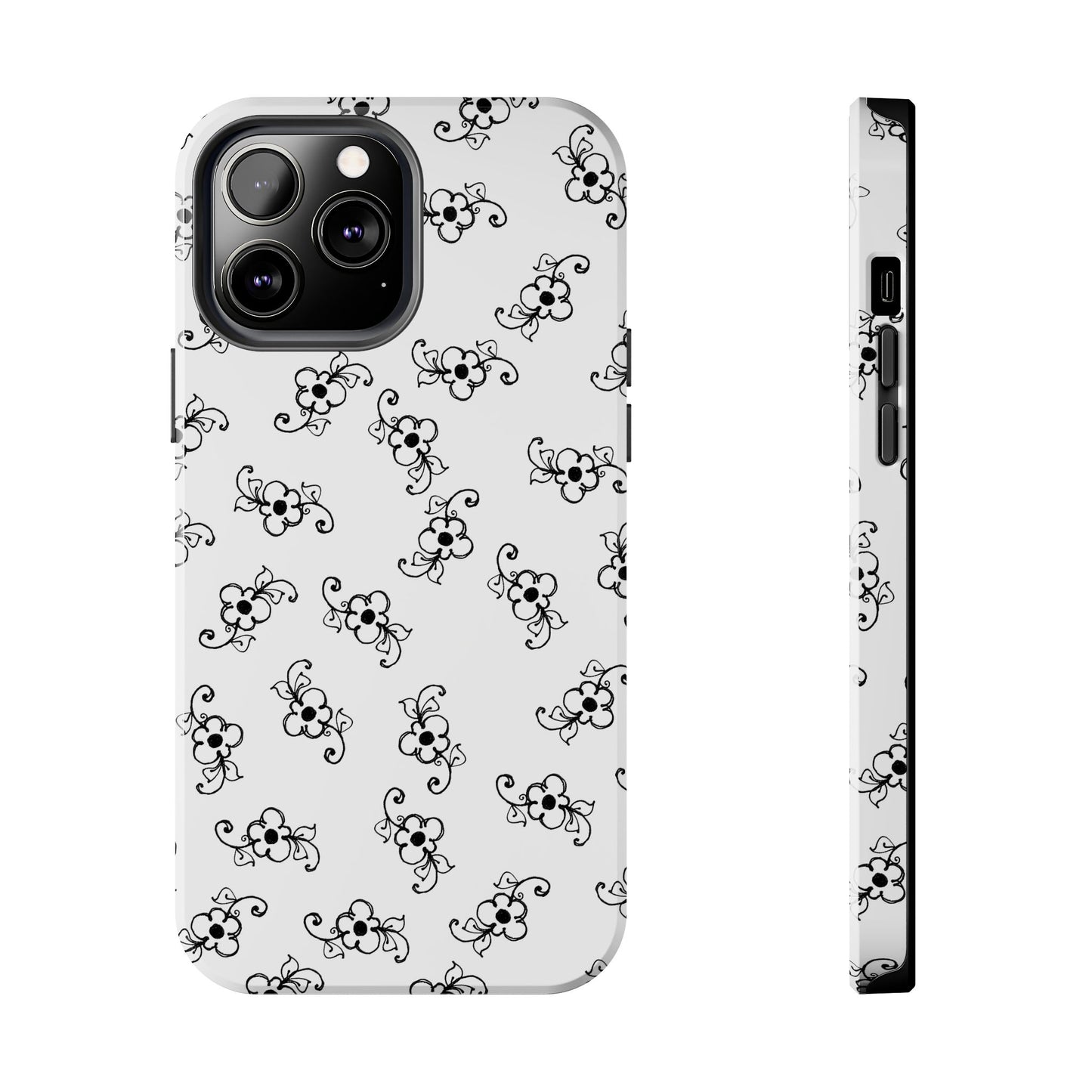 Daisy Scroll White / Black Phone Case
