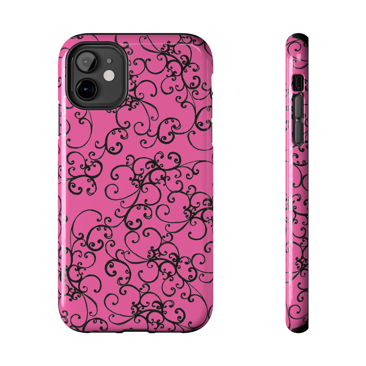Elegant Scroll Pink / Black Phone Case
