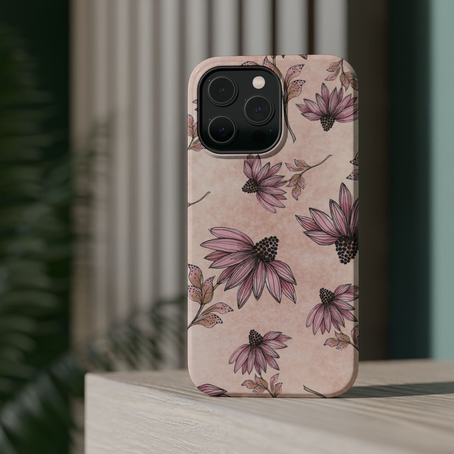 Wild Cone Flowers Pink Marble Phone Case