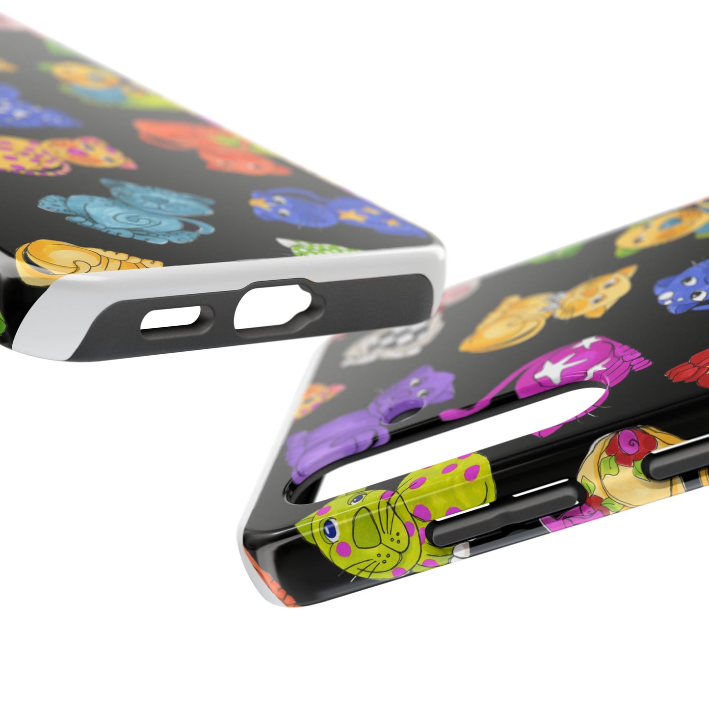 Tossed Happy Cats Black Phone Case
