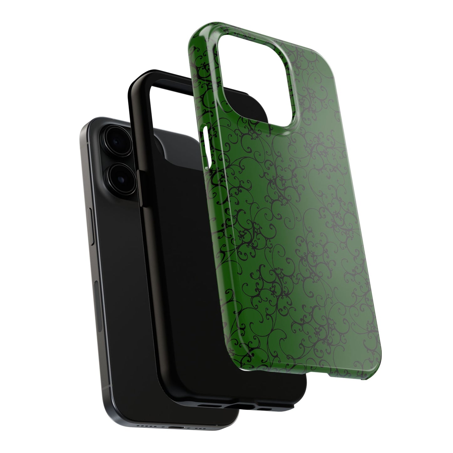 Elegant Scroll Dark Green / Black Phone Case