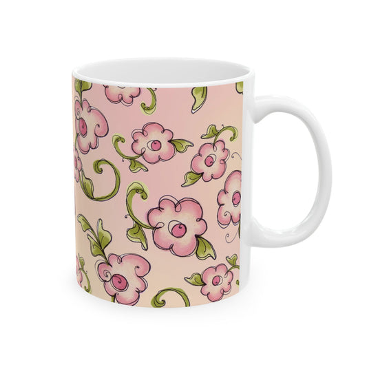 Scroll Daisies Peach / Peach Cup