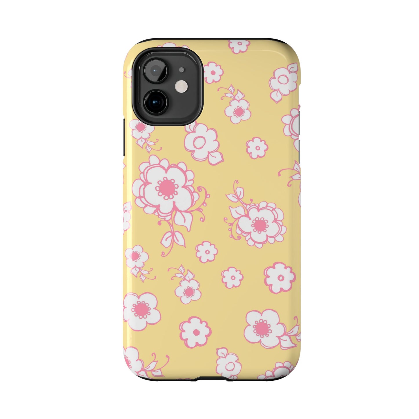 Pink Posies Yellow Phone Case
