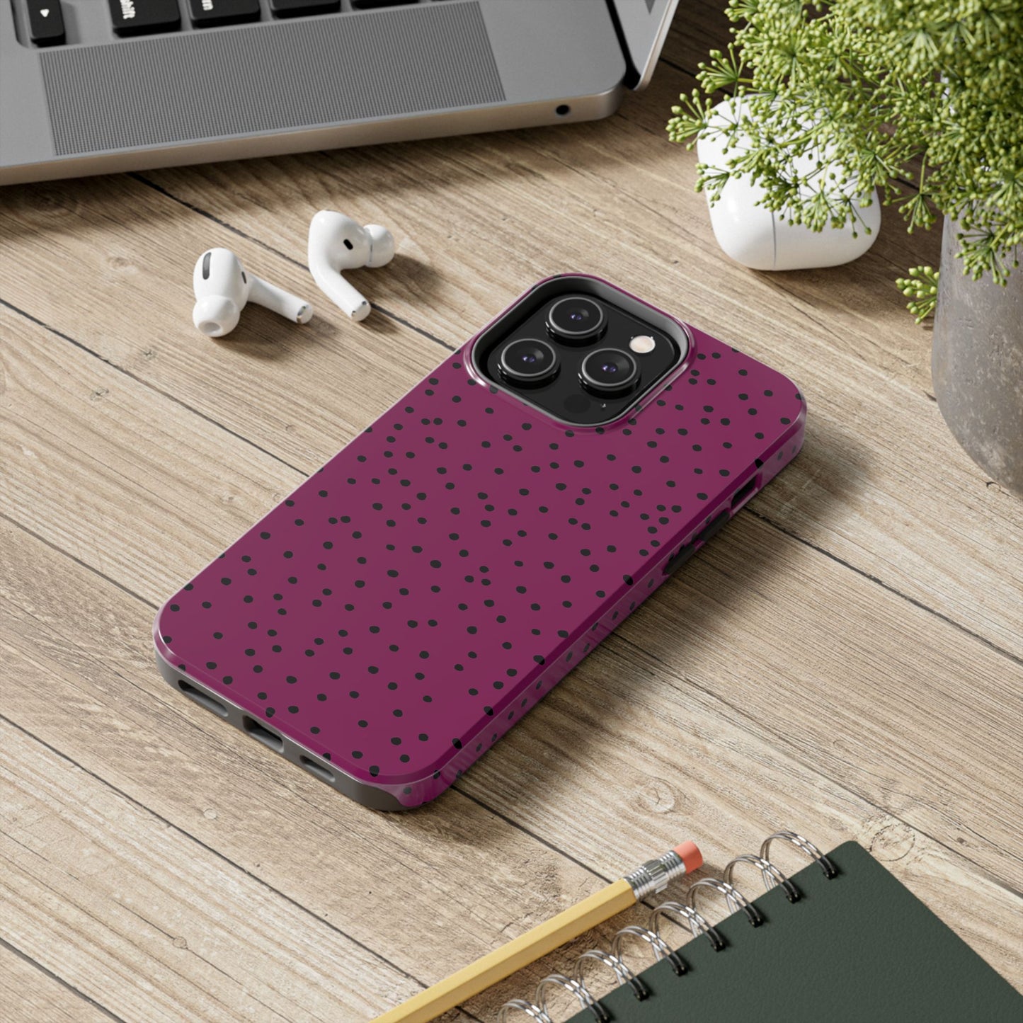 Dinky Dots Burgundy / Black Phone Case