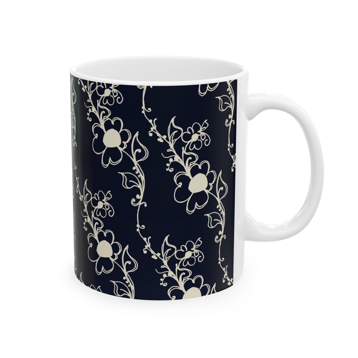 Diagonal Daisies Black / Ivory Cup