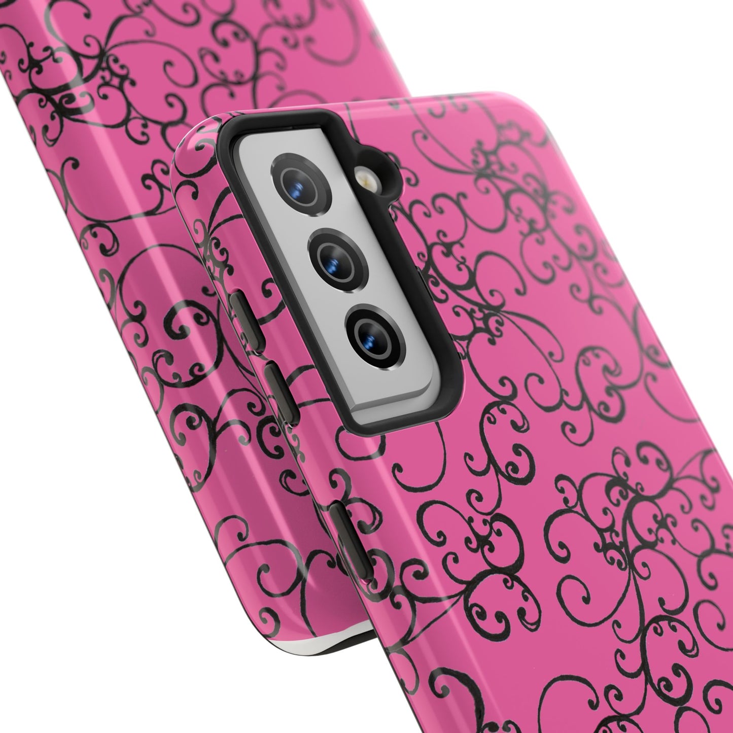 Elegant Scroll Pink / Black Phone Case